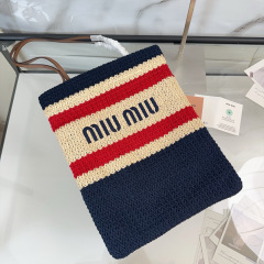MIU MIU Raffia-effect Woven Tote Bag