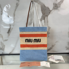 MIU MIU Raffia-effect Woven Tote Bag