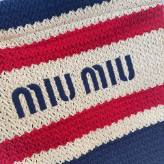 MIU MIU Raffia-effect Woven Tote Bag