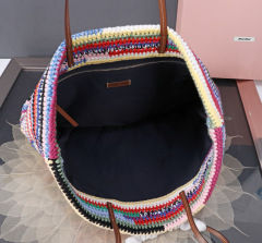 MIU MIU Raffia-effect Woven Tote Bag