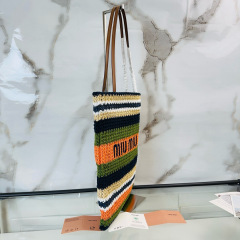MIU MIU Raffia-effect Woven Tote Bag