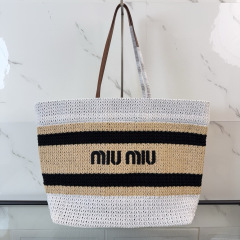 MIU MIU Raffia-effect Woven Tote Bag