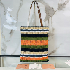 MIU MIU Raffia-effect Woven Tote Bag
