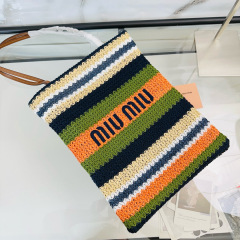 MIU MIU Raffia-effect Woven Tote Bag