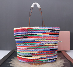 MIU MIU Raffia-effect Woven Tote Bag