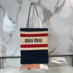 MIU MIU Raffia-effect Woven Tote Bag
