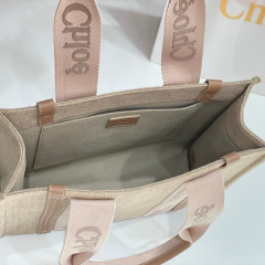 CHLOÉ WOODY TOTE BAG IN LINEN