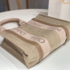 CHLOÉ WOODY TOTE BAG IN LINEN