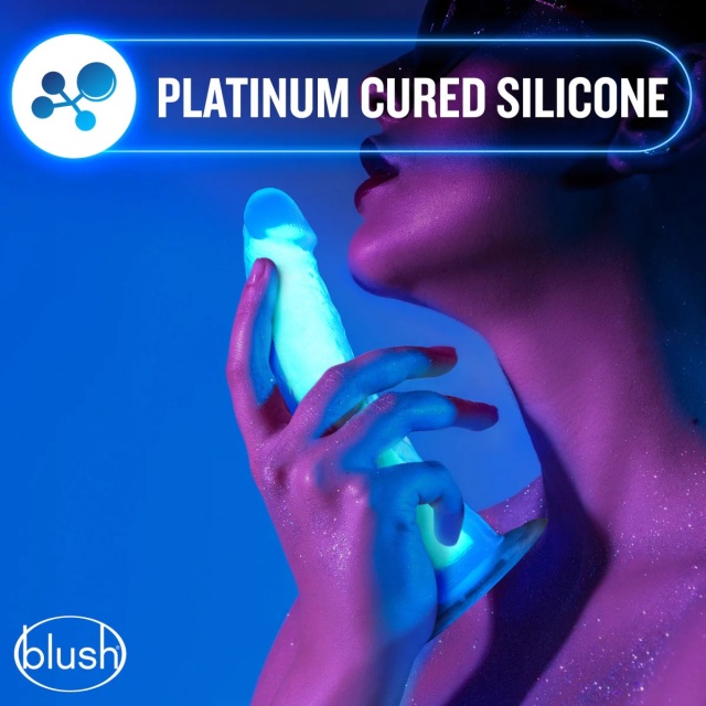 7.5" Glow in The Dark Silicone Dildo Dual Density Cock with Suction Cup, Sex Toy for Women Neon Blue