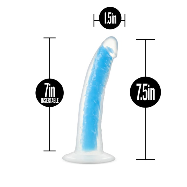 7.5" Glow in The Dark Silicone Dildo Dual Density Cock with Suction Cup, Sex Toy for Women Neon Blue