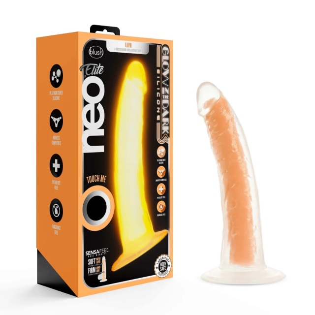 7.5" Glow in The Dark Silicone Dildo Dual Density Cock with Suction Cup, Sex Toy for Women Neon Orange