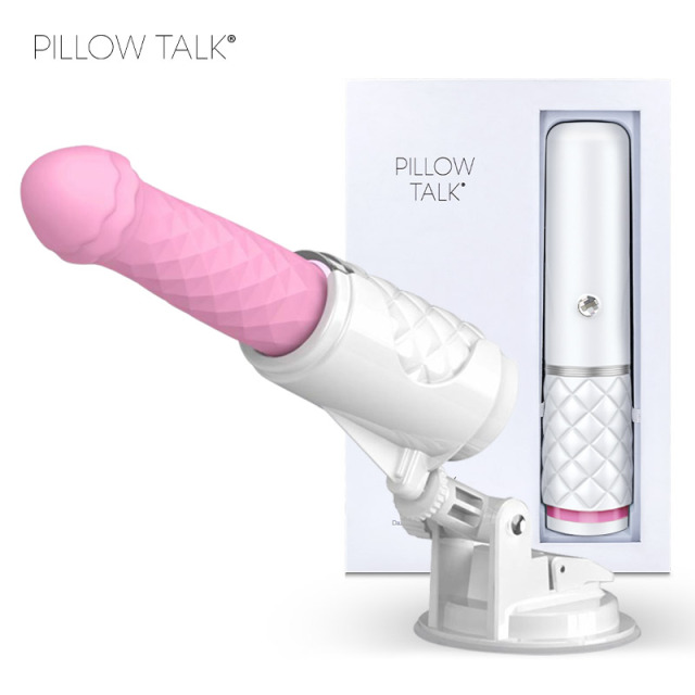 Luxury Pillow Talk Feisty Silicone Thrusting & Vibrating Dildo Massager for Orgasm Dazzles with Swarovski Crystal Button Pink