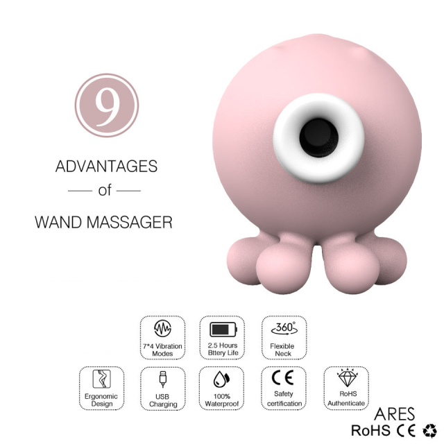 S387 Mini Cute Octopus Design Vibrator Clitoral Sucking Stimulating Massager with 9 Suction Modes for Women Masturbation