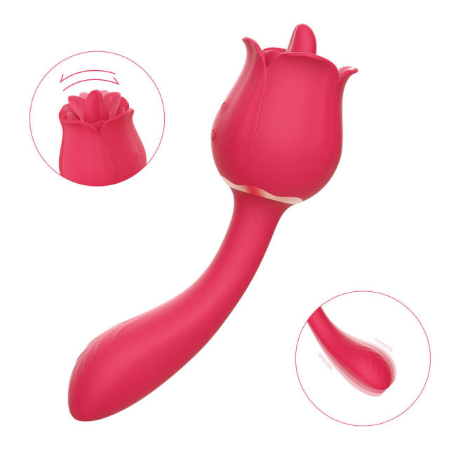 Wholesale S361-2 Tongue Rose Sex Toys 2 in 1 Clitoris and G-Spot Vibrators for Women with 9 Licking & 9 Vibration Modes, Nipple Clit Stimulator