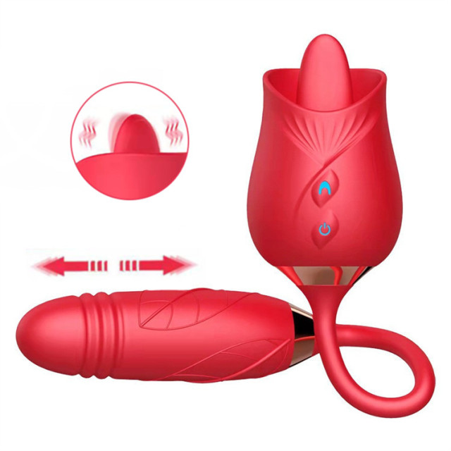 Manting Rose 3 Gen Wholesale 3 in 1 Clitoral Stimulator Vibrator with Tongue Nipple Licking 10 Thrusting Mode G Spot Stimulation Dildo