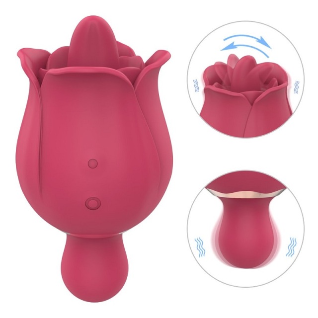 S558-3 Hot 2 In 1 Rose Sex Tongue Toy Clitoral Stimulator For Women With 9 Vibration Modes