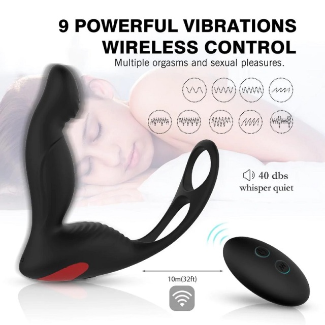 S070-2 Langer-RCT Finger Shape 3 in 1 Prostate Massager Cock Ring Ball Loop with 9 Modes of Vibration for Men