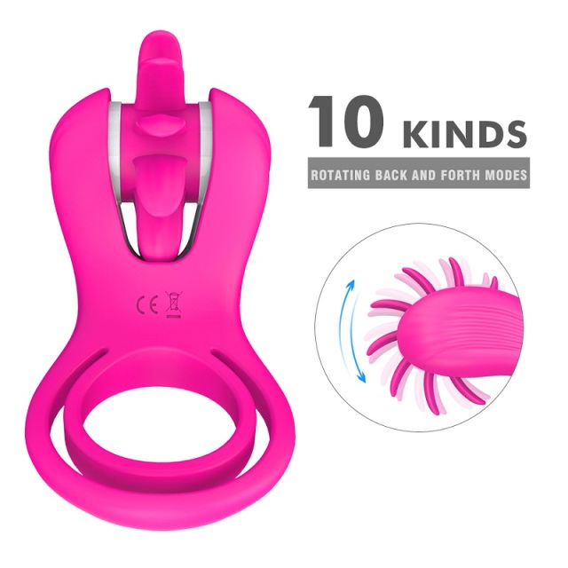 S134 Vibrating Double Penis Ring with 10 Rotation Modes for Men Delay Ejaculation
