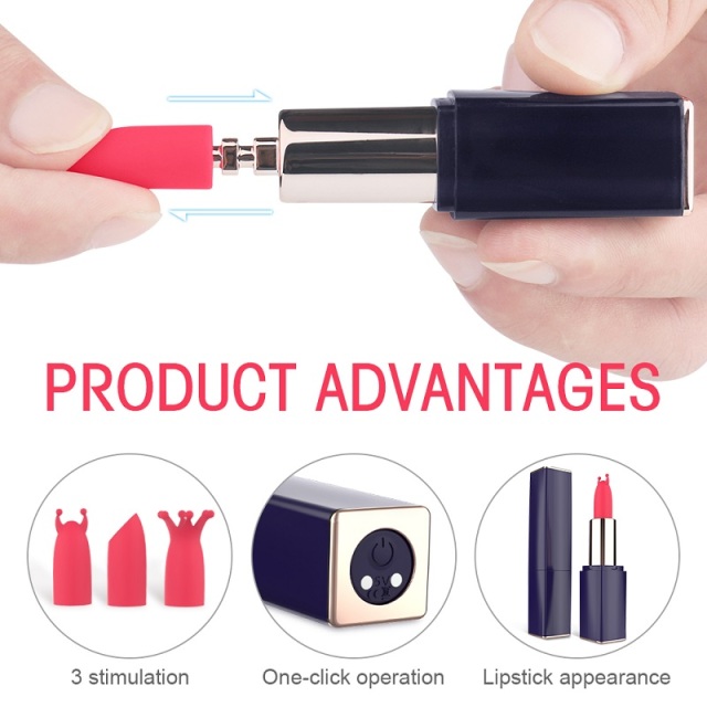 S213 Lipstick Vibrator 9 Rumbling Vibration with 3 Different Shape Silicone Tips to Choose