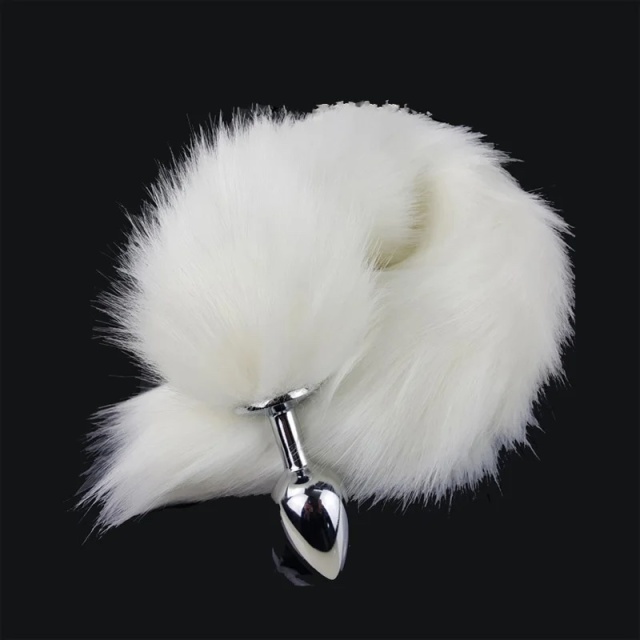 White Fox Tail Anal Plug with Stainless Steel for Bedroom Role-playing Game Anal Stimulation