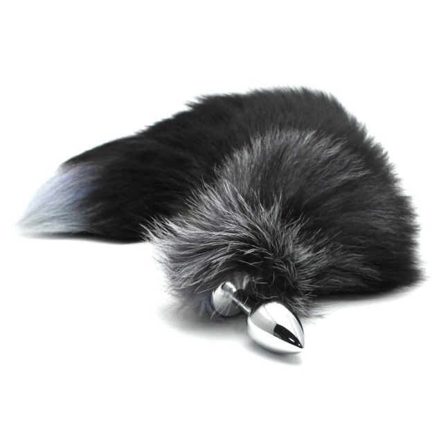 Black Fox Tail with Stainless Steel Anal Plug for Couples to Explore Roleplaying Adventures