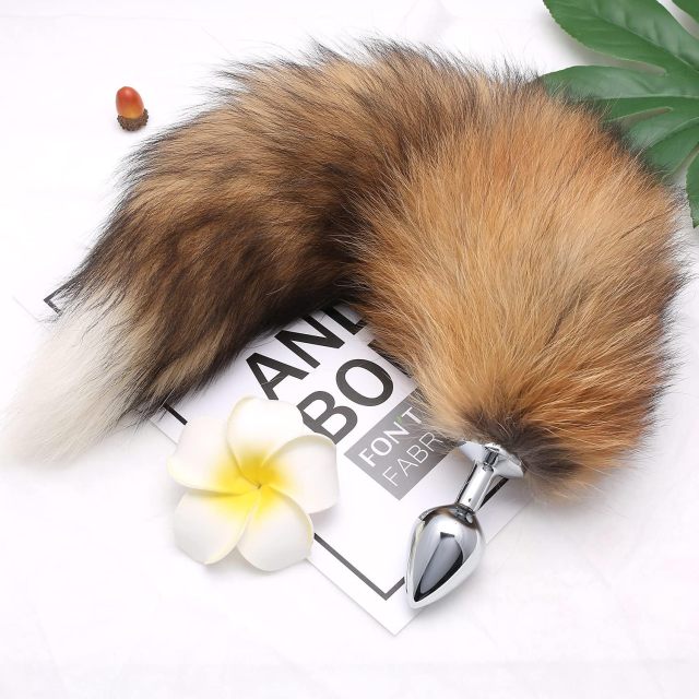 Plush Red Fox Tail Butt Plug Stainless Steel Anal Plug for Couple SM or Roleplaying Games