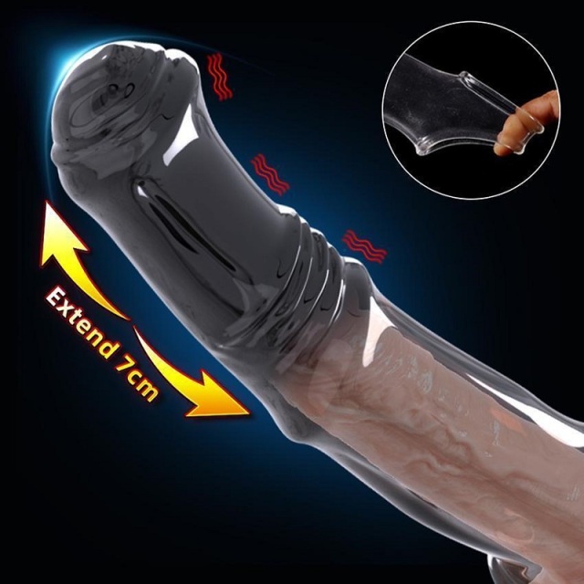 Crazy Horse Black Vibrating Penis Sleeve Extender for Men Couple Bigger Adult Products Masculine