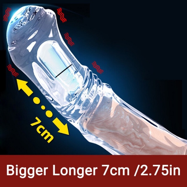 Crazy Horse Transparent Vibrating Penis Sleeve Extender for Men Couple Bigger Adult Products Masculine