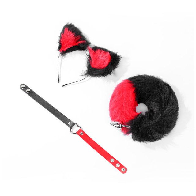 3pcs/set SM Game Fox Tail Anal Plug Fox Ears Headband and Choker Erotic Cosplay Sex Toys Couple