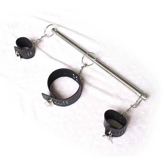 Stainless Steel Hanging Tube with Handcuffs Neckcuff Collar Sex Toys for Couples Adult Bondage Gear Fetish