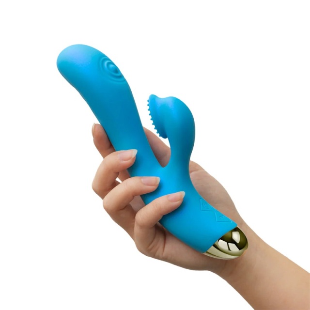 Blush Aria Arousing 8 Inch Textured Dual Pulsing Clitoral Vibrator in Blue with Dual 3 Tapping Speed and 7 Powerful Vibrating