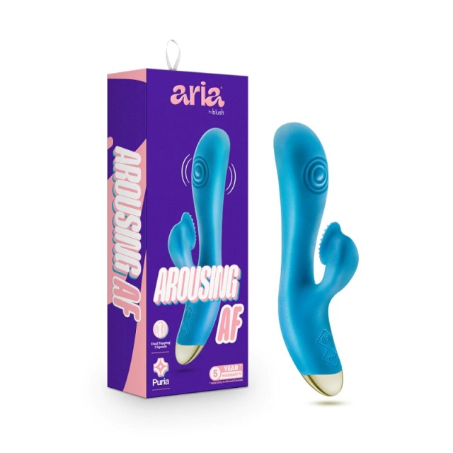 Blush Aria Arousing 8 Inch Textured Dual Pulsing Clitoral Vibrator in Blue with Dual 3 Tapping Speed and 7 Powerful Vibrating