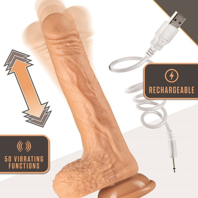 Luxury Blush Silicone Dr. Grey Vanilla 7.75-Inch Long Rechargeable Thrusting & Vibrating Dildo With Remote Control