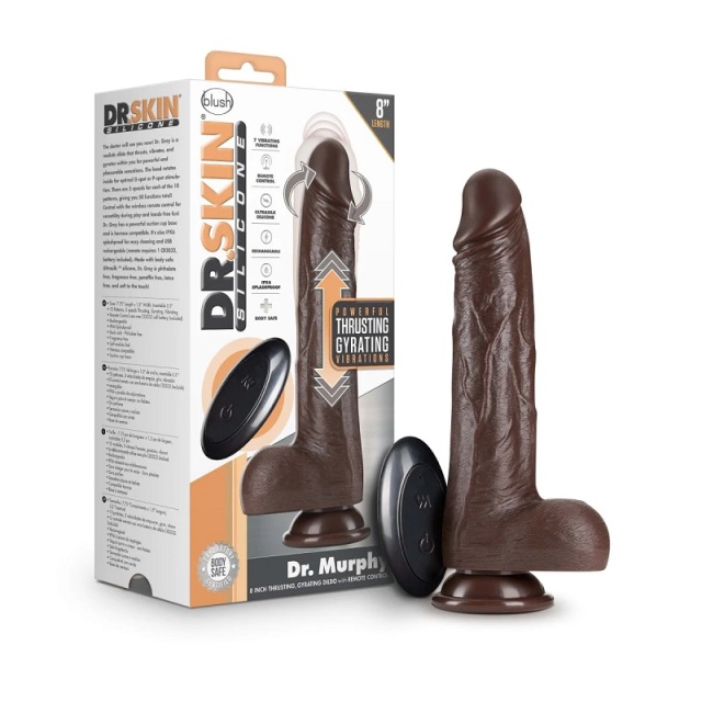 Luxury Blush Silicone Dr. Murphy Realistic Chocolate 8.75-Inch Long Rechargeable Thrusting & Vibrating Dildo With Remote Control