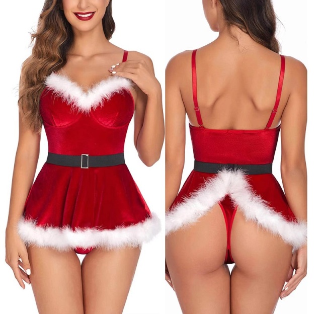 Wholesale Ladies Sexy Lingerie Christmas Costume Lace Santa Fancy Dress Outfit Babydoll Nightwear