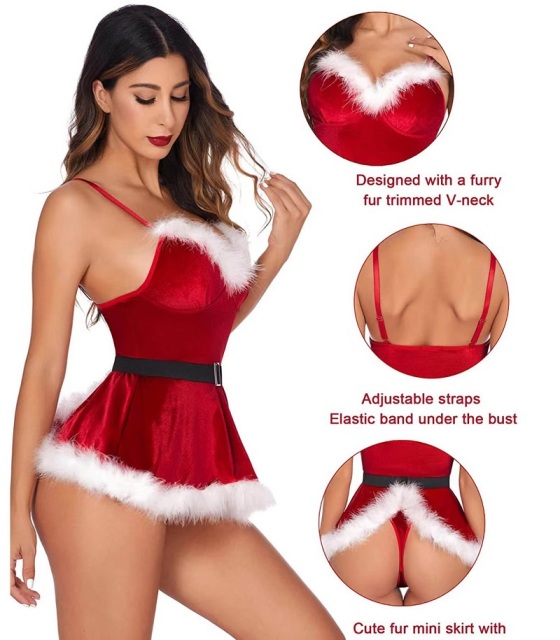 Wholesale Ladies Sexy Lingerie Christmas Costume Lace Santa Fancy Dress Outfit Babydoll Nightwear