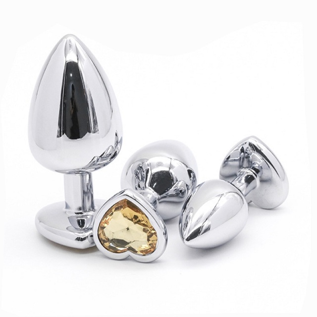 Wholesale Stainless Steel Heart Shaped Base Anal Plug Set Jewel Butt Plug 3 PCS Small Medium Large