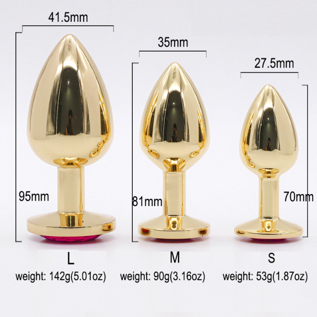 Wholesale Gold Jewelled Stainless Metal Small Butt Plug Set with Round Base Small Medium Large for Couples