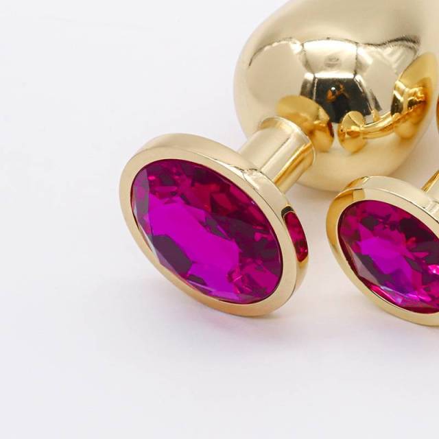 Wholesale Gold Jewelled Stainless Metal Small Butt Plug Set with Round Base Small Medium Large for Couples