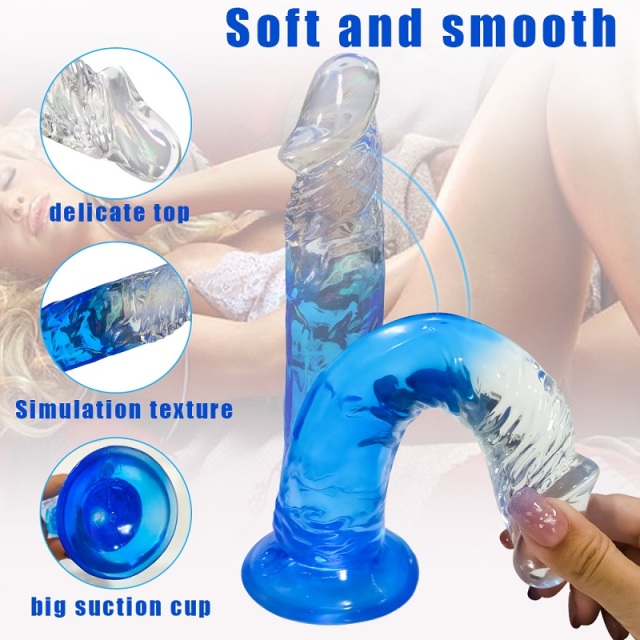 9.5 Inch Dildo with Gradient Blue Color for Women Clitoral and Anal Masturbation Cheap Female Sex Toys