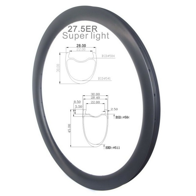 Super light 27.5ER Light Gravel Carbon Rims 30mm Profile  45mm 28mm Width