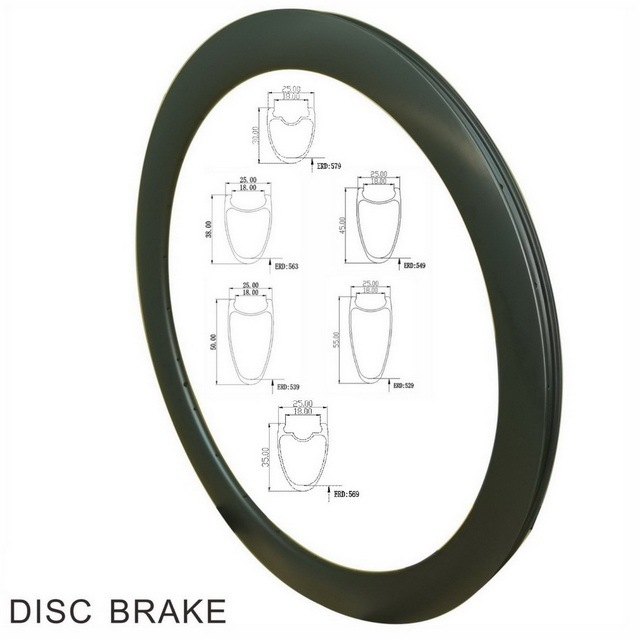 Disc Brake Tubeless Road Bike Carbon Rims Ultra Light 30mm 35mm 45mm 50mm 55mm Profiles 25mm External Width