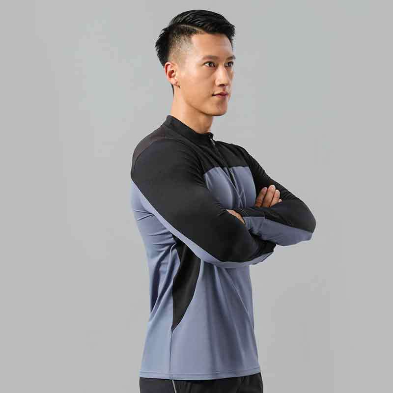Standing neck half zipper color matching fitness suit training stretch men's quick drying clothes