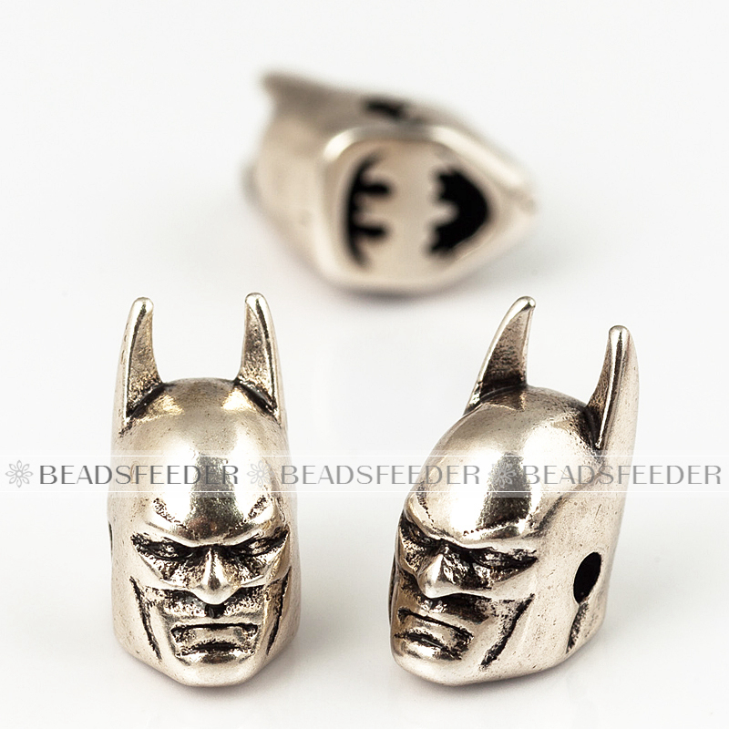 Batman SuperHero bead,Gold Silver Black Gun Rose Gold Charm Beads Fit Men Bracelet Making Fashion Jewelry Findings DIY Beads ,13mm，1pc