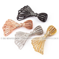 Hallow bowknot tassel head Micro paved , Clear CZ Micro Pave finding for Beading,gold/rose gold/white gold plated, 66mm 1pc