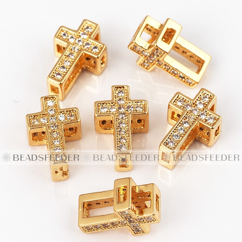 Cross bead with clear Zirconia , 11mm,1pc