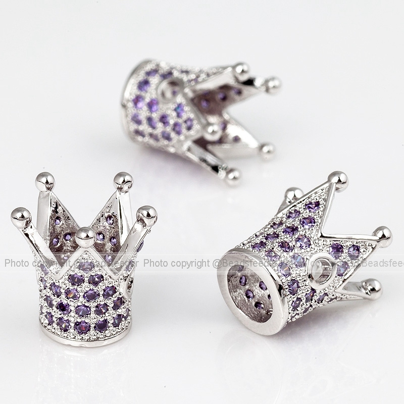 King Crown beads with violet Zirconia,13mm, 1pc