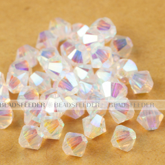 50pcs Austrian Crystal Beads, 5301/5328 4mm, Bicone beads ,Crystal Aurore Boreale/001AB  ， Size: about 4mm long, 4mm wide, Hole: 1mm