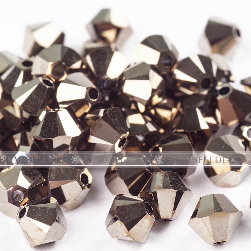 50pcs Austrian Crystal Beads, 5301/5328 4mm, Bicone beads ,Crystal Metallic Light Gold 2X /001MLG2X，Size: about 4mm long, 4mm wide, Hole: 1mm