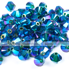 50pcs Austrian Crystal Beads, 5301/5328 4mm, Bicone beads,  Emerald AB2X / 205AB2X, Size: about 4mm long, 4mm wide, Hole: 1mm